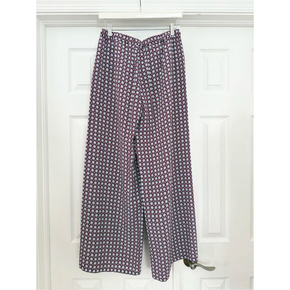 Weekend Max Mara Red Blue Geometric Silk Top Blouse & Wide Fit Pants Set Size 8 - Picture 8 of 9